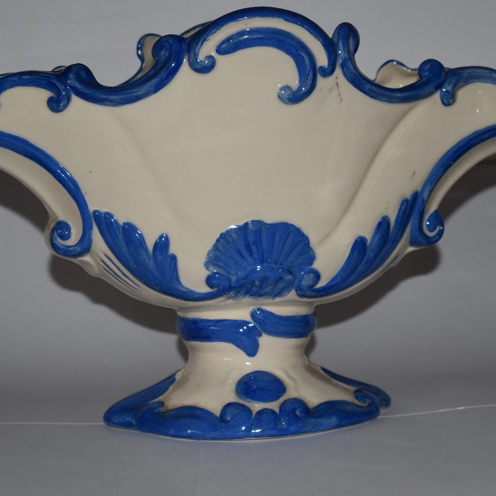 Vintage Glazed Porcelain Ceramic Fruit Bowl With Blue Trim in Victrian Stye